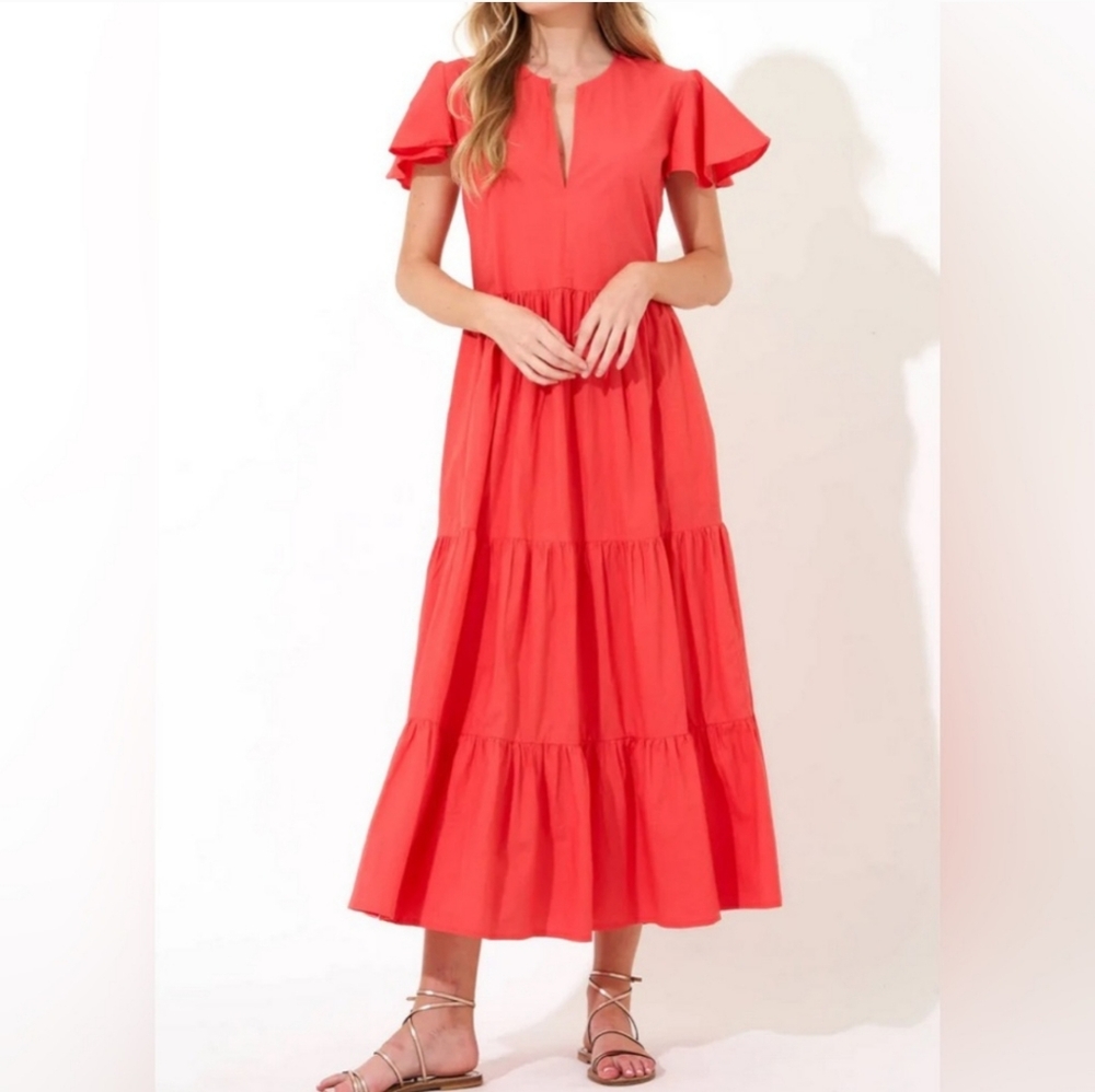 Oliphant‎  V Neck Maxi Dress Coral